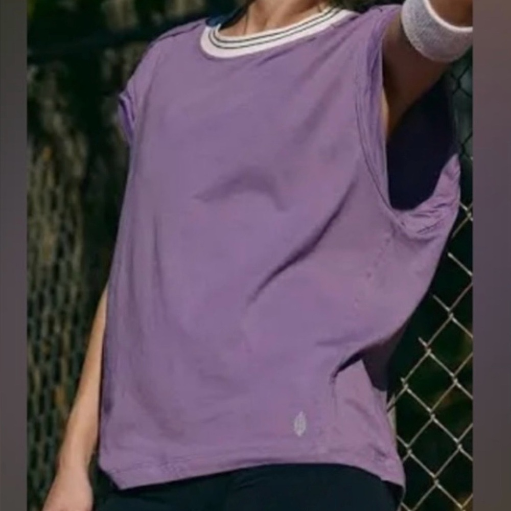 FP Movement, XL Don't Sweat It Top/Tee, Curved Arm Sleeve Violet Purple Oversize - Picture 10 of 10